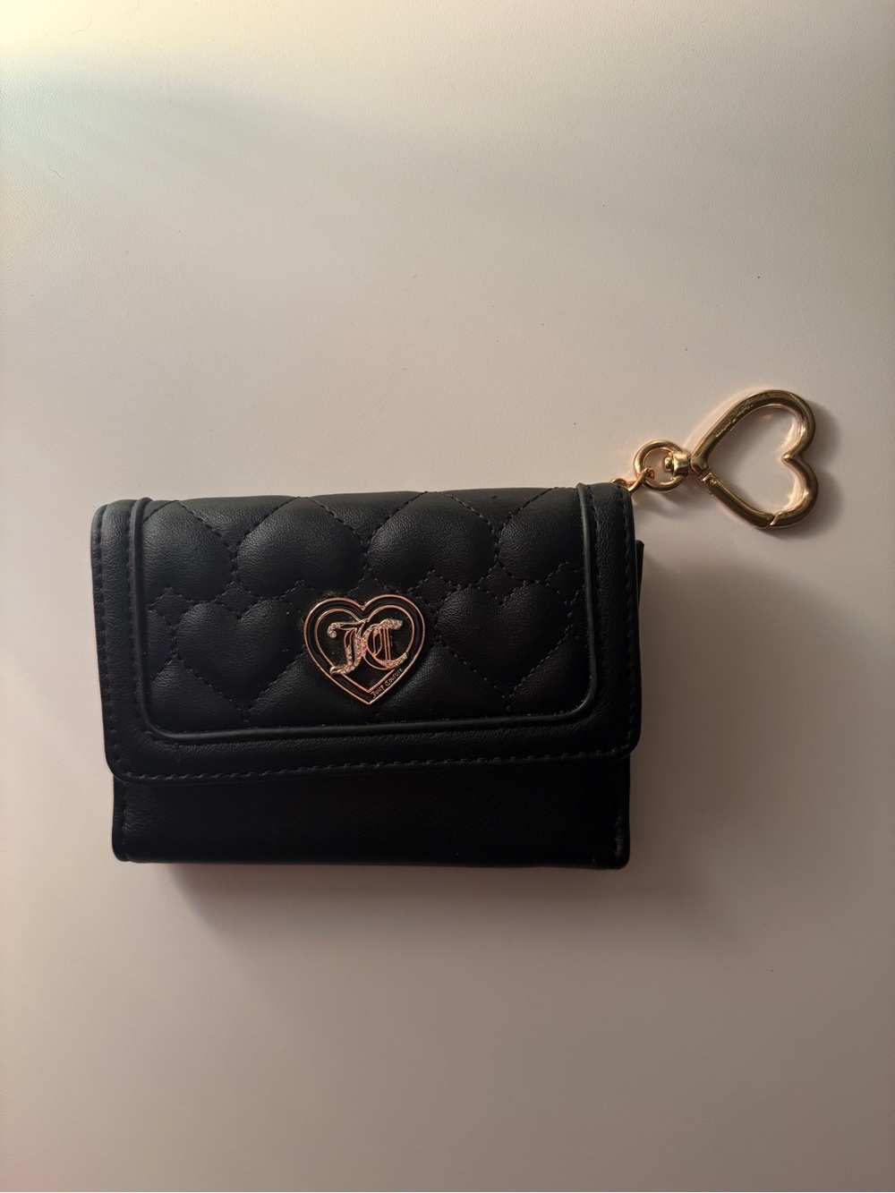 Juicy Couture Black Quilted Wallet with Gold Heart Charm